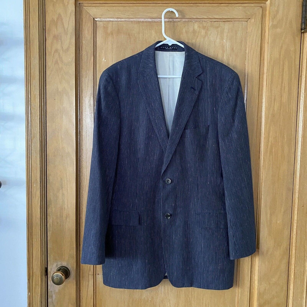Hugo Boss Men's Hamit-T Linen Cotton Sport Coat Blazer Size 40L Navy Lined